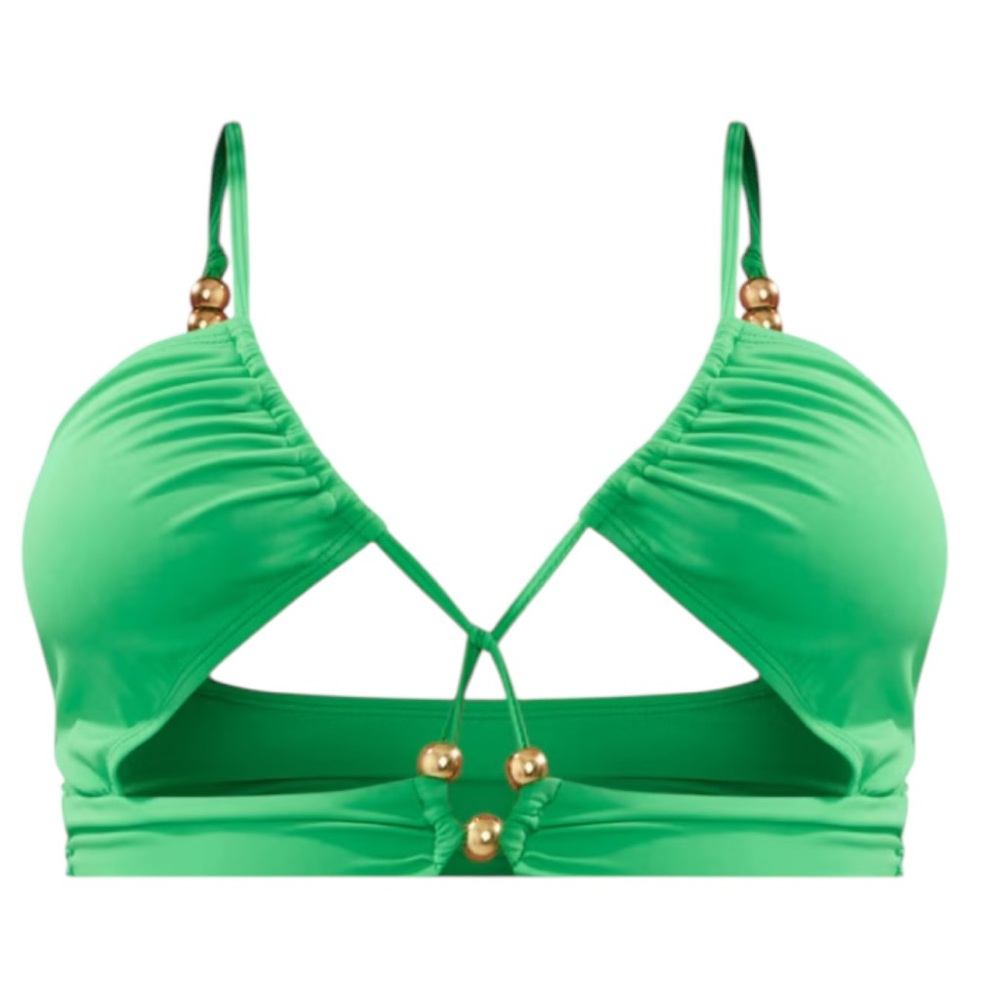 NWT | PrettyLittleThing Plus Green Bead Detail Ruched Cut Out Swimsuit - Picture 9 of 9